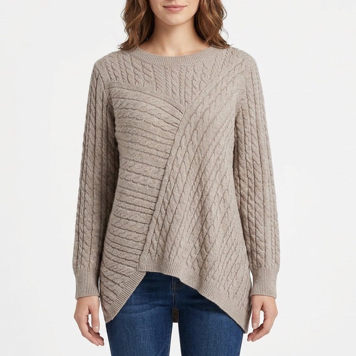 Evolution by Cyrus Aneesa Sweater Womens Medium Gray Cable Knit Asymmetric Hem