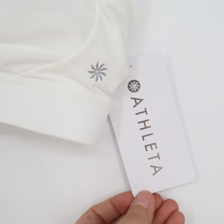 Athleta Invincible Sports Bra Womens 36C White Round Neck Wide Strap Wireless