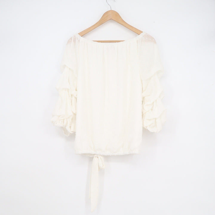 Vince Camuto Ivory Clip Dot Ruffle Sleeve Off Shoulder Blouse Top Womens Medium