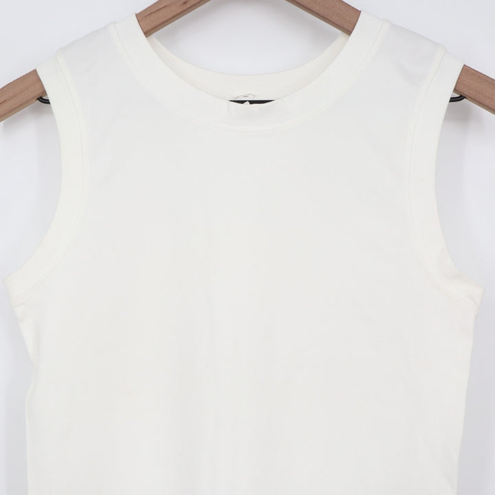 Performance Tank Top Womens White Ribbed Yoga Running Crew Neck Pullover