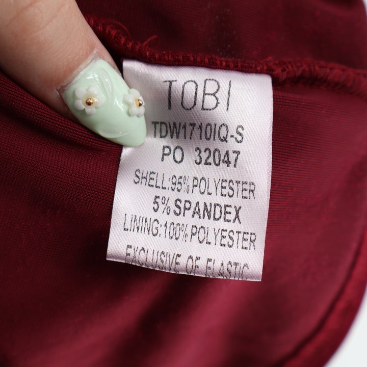 Tobi Mini Dress Womens Medium Burgundy Velvet Stretch Spaghetti Strap Back Bow