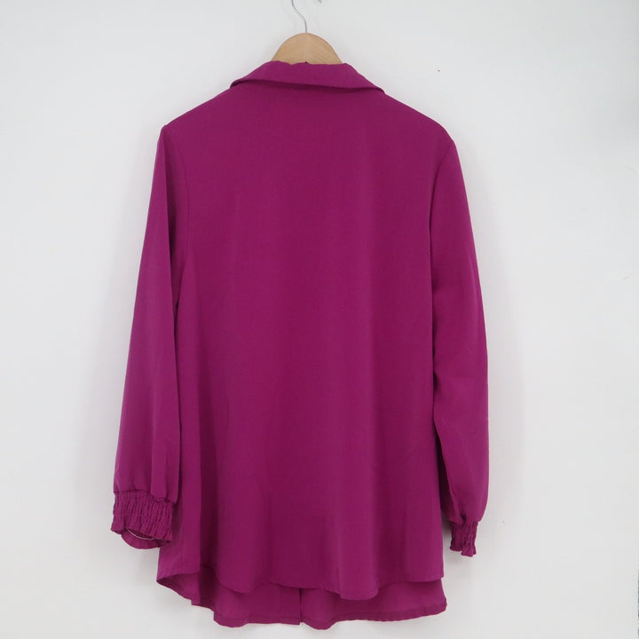 Shein Curve Magenta Long Sleeve Smocked Cuff Button Down Blouse Plus Size 1XL