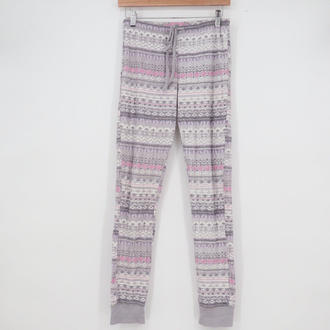 Splendid Womens Purple Fair Isle Waffle Knit Thermal Pajama Set Henley S