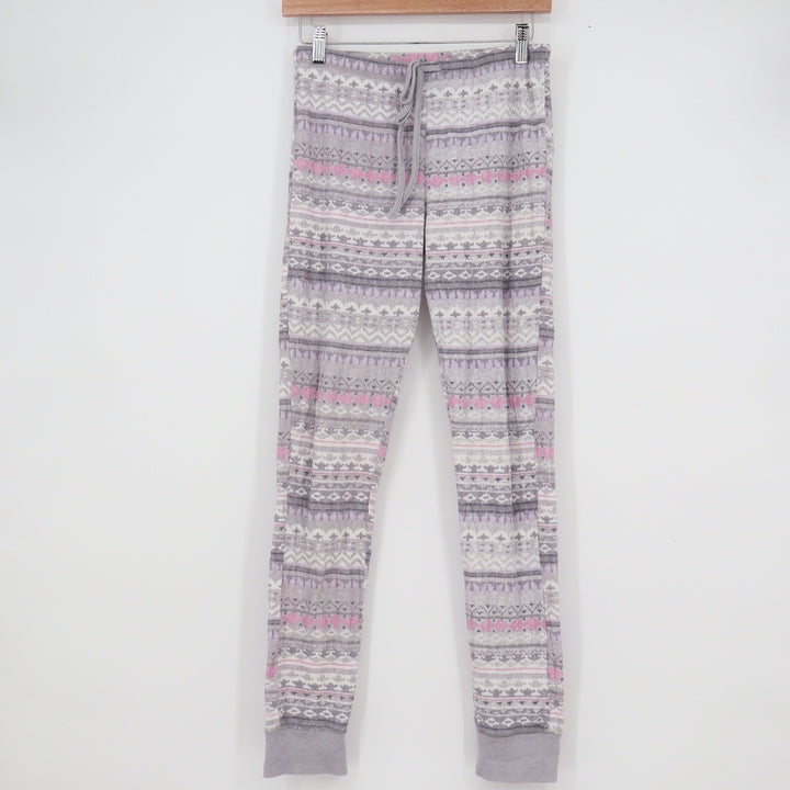 Splendid Womens Purple Fair Isle Waffle Knit Thermal Pajama Set Henley S