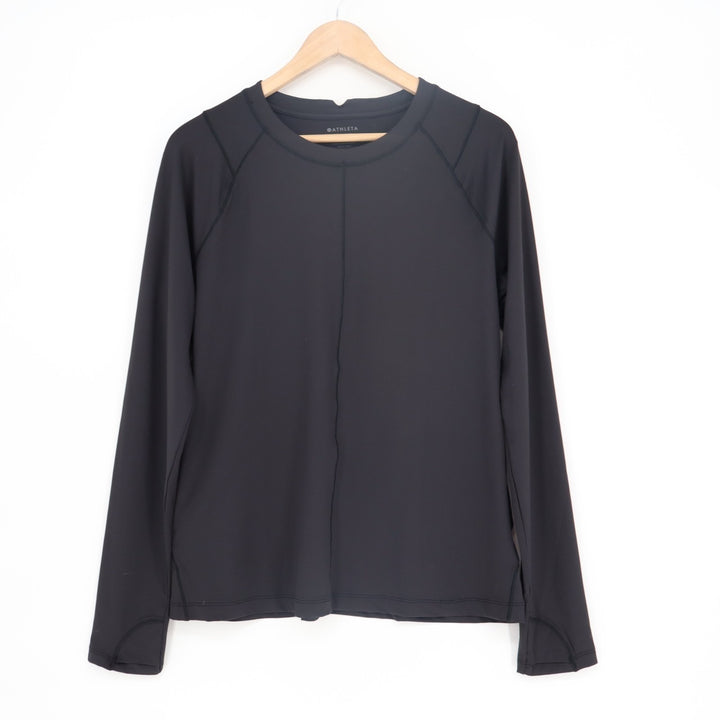 Athleta Sunchaser Top Womens Large Black Raglan Sleeve Crew Neck Activewear