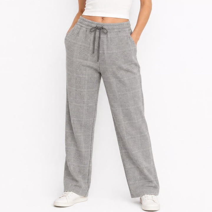 A New Day Grey Plaid Pull On Trousers Womens Medium Elastic Drawstring Pants