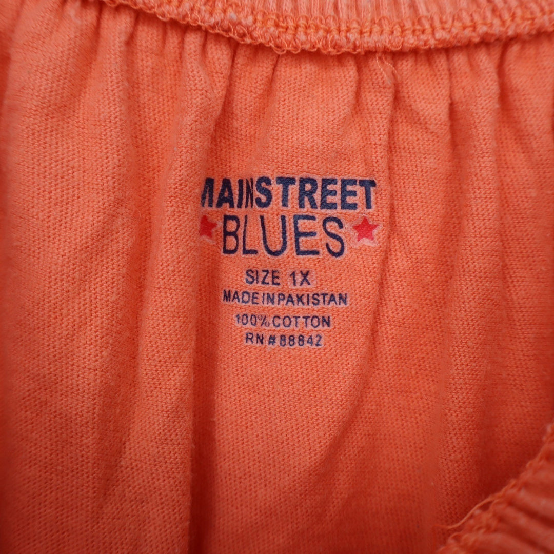 Mainstreet Blues Womens 1X Orange Cotton Short Sleeve Peasant Henley Top
