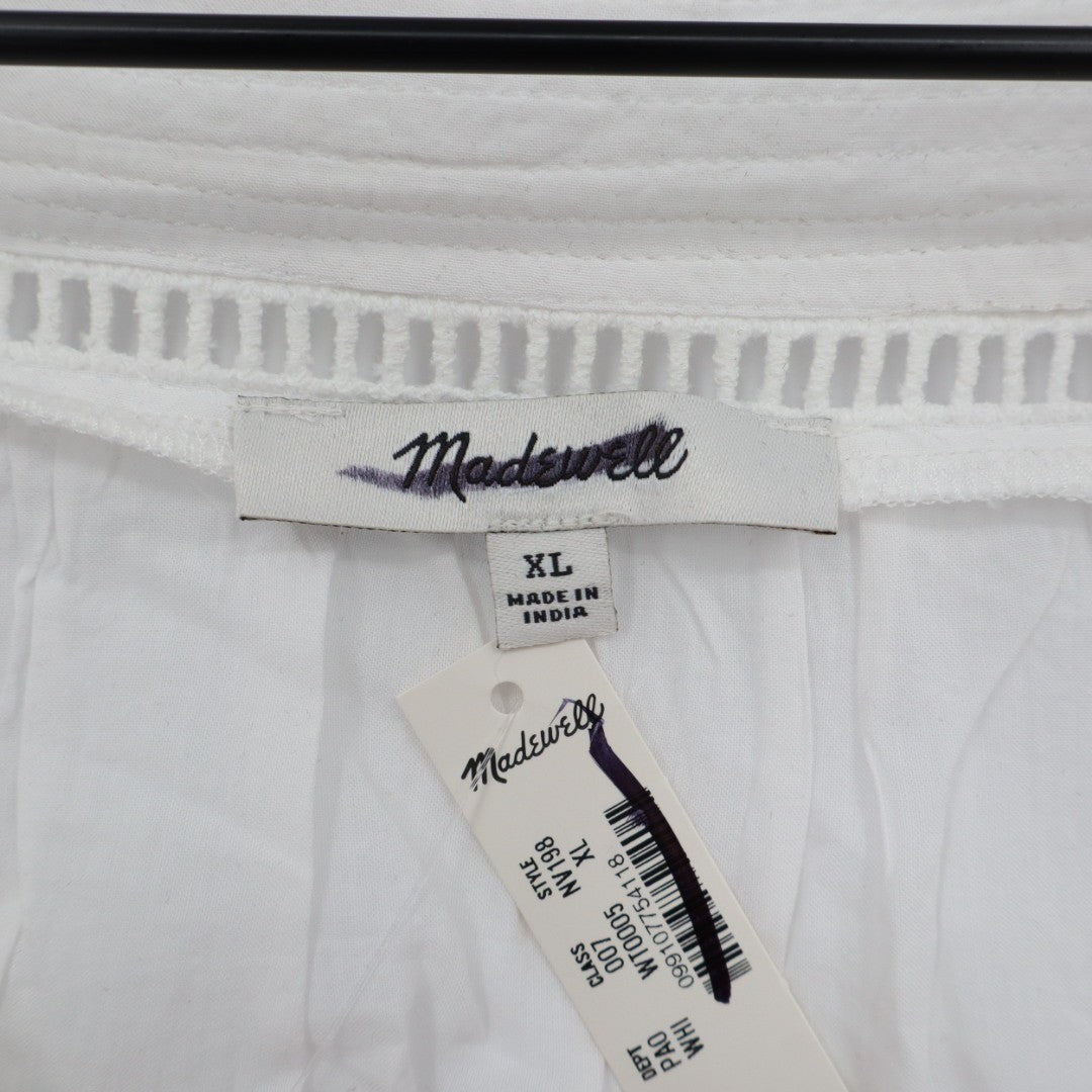 Madewell T-Shirt Womens XL White Flutter Sleeve Squareneck Scalloped Lace Trim