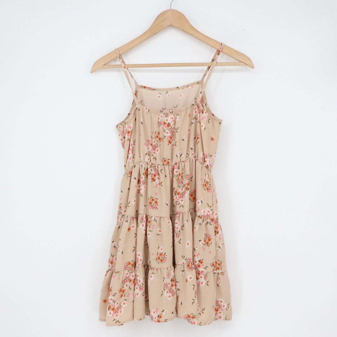 2 Hip Girls Tan Floral Tiered Spaghetti Strap Sundress Size 10 IMD9518