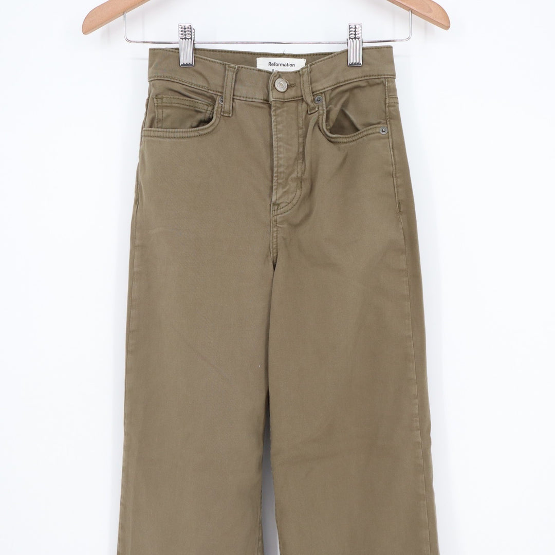 Reformation Emma High Rise Wide Leg Jeans Womens 24 Khaki Denim Cotton Stretch