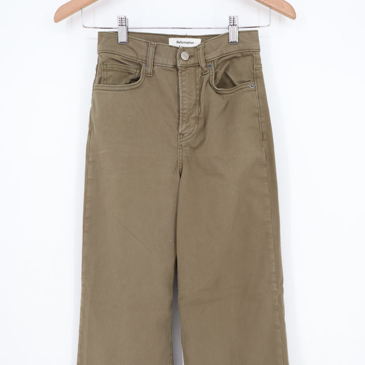 Reformation Emma High Rise Wide Leg Jeans Womens 24 Khaki Denim Cotton Stretch