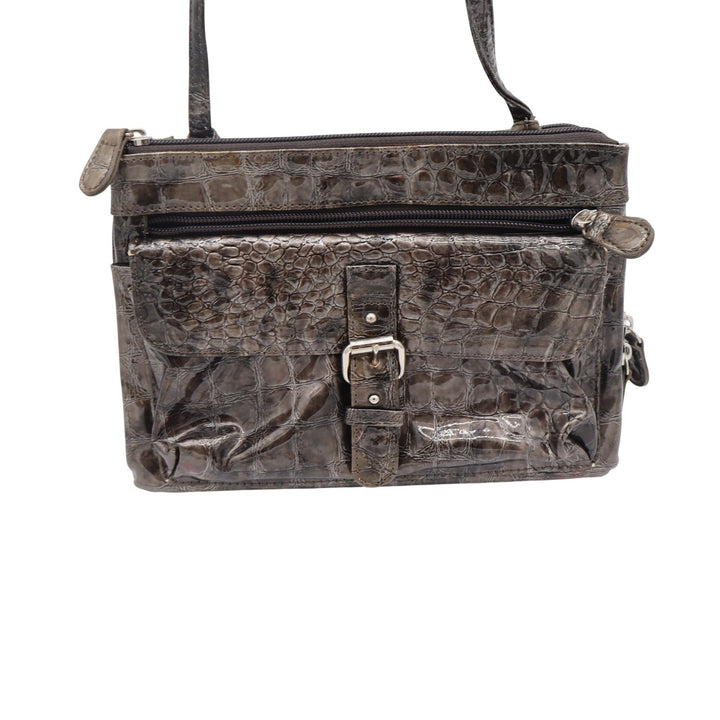 Unbranded Crossbody Womens Small Croc Embossed Brown Multi-Pocket Excellent