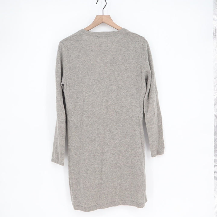 Wendy B. Cashmere Cardigan Sweater Womens Medium Gray Knit Side Slit Knee Length