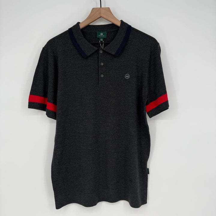 AG Green Label Men's Charcoal Grey Knit Polo Shirt Short Sleeve Size M