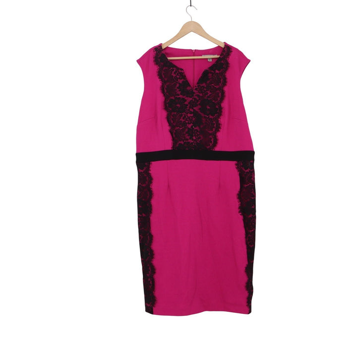 Danny and Nicole Pink Black Lace Sheath Dress Plus Size 18W Sleeveless V-Neck
