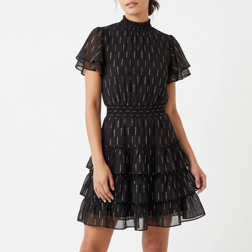 Sam and Jess Fit & Flare Dress Women Small Black Back Zip Mock Neck Short Sleeve