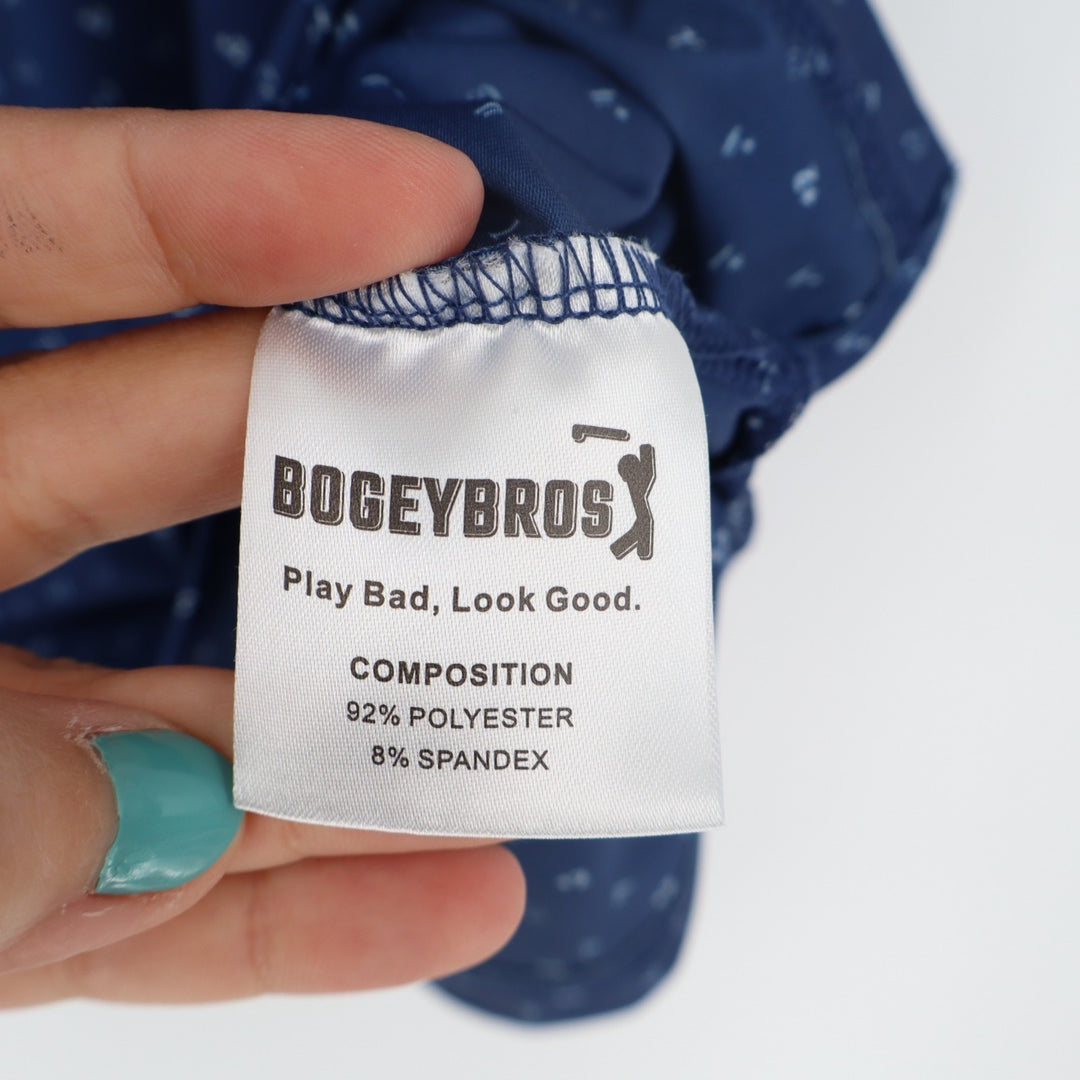 Bogeybros Polo Shirt Men 2XL Blue Printed Short Sleeve Spread Collar Golf Tennis