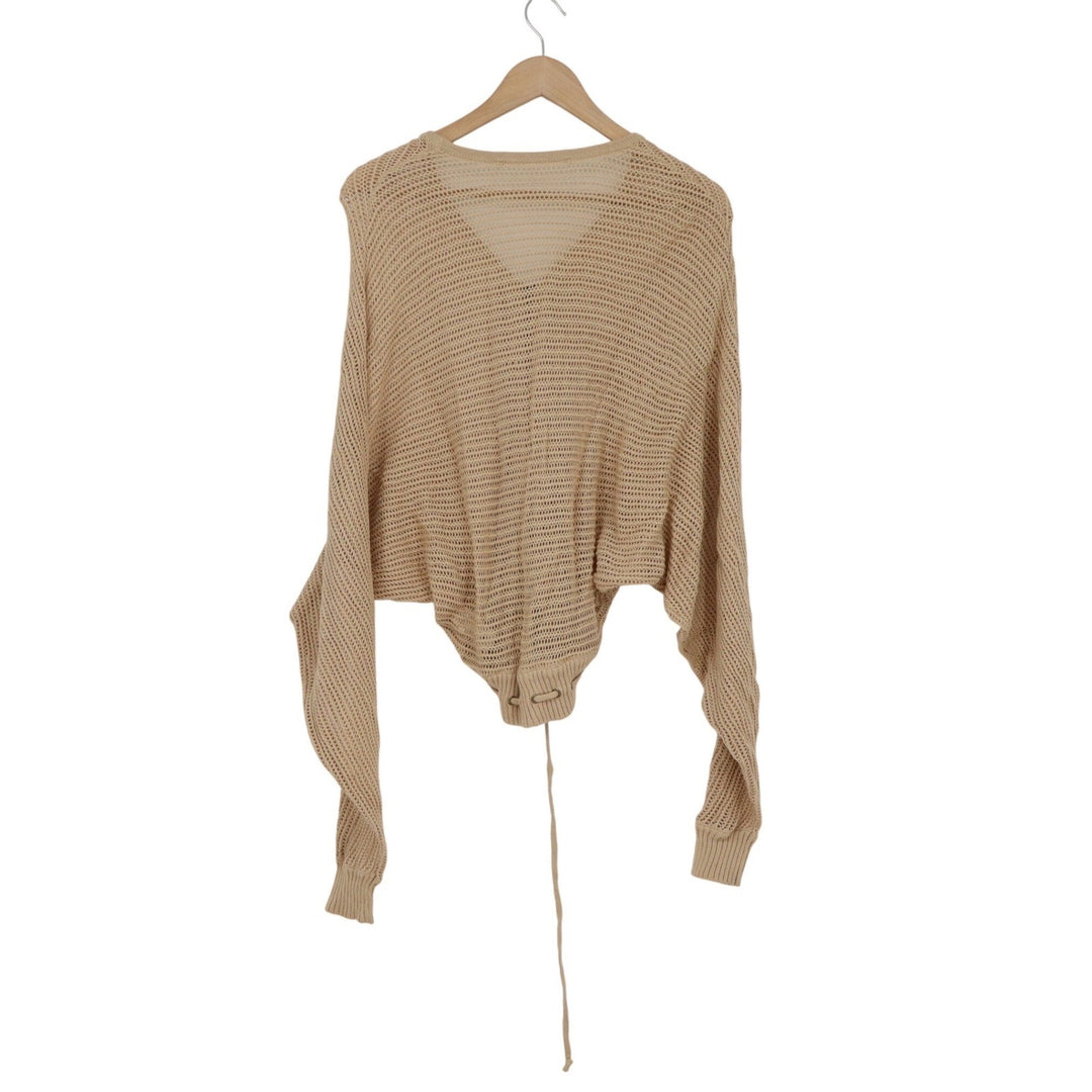 Zara Tan Beige Open Knit Zip Up Batwing Cropped Cotton Cardigan Small