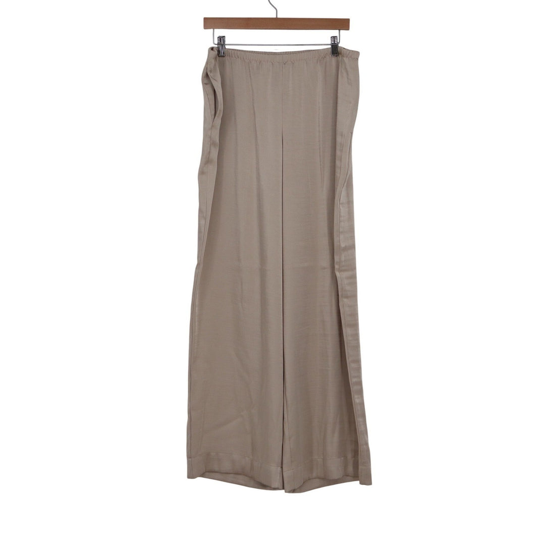 A New Day Womens Wide Leg Satin Trousers Taupe Beige Elastic Waist Size L