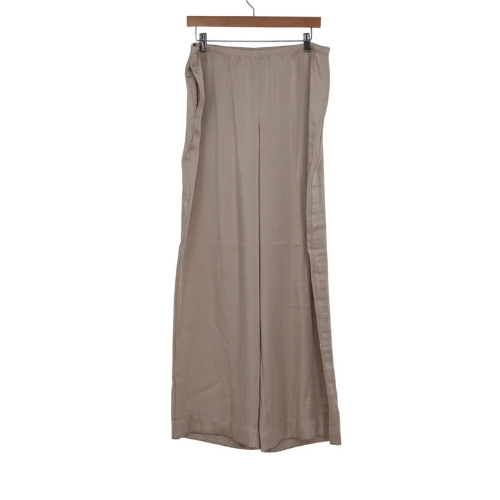 A New Day Womens Wide Leg Satin Trousers Taupe Beige Elastic Waist Size L