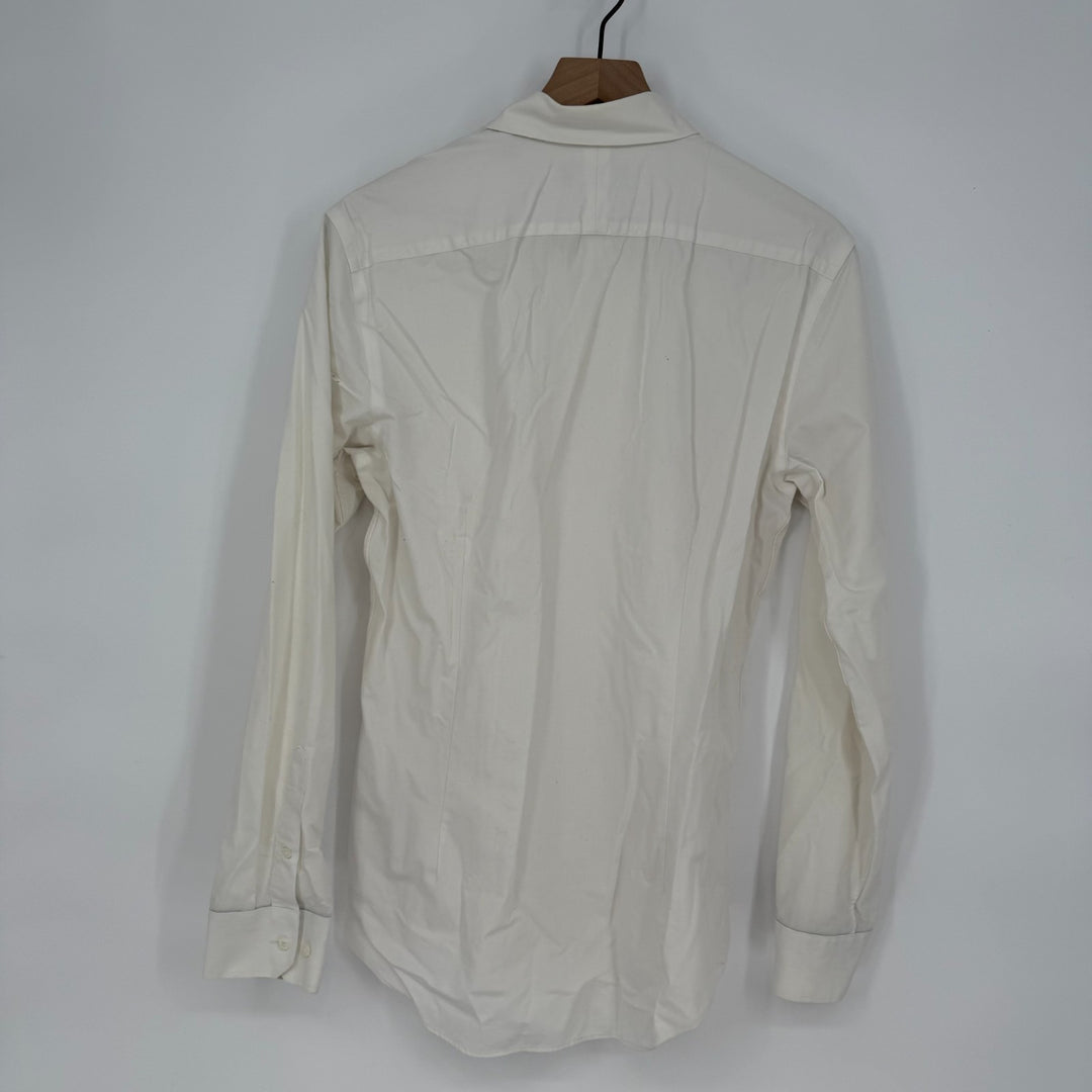 Nordstrom Tech Smart Extra Trim Fit Dress Shirt Mens 15.5 Beige Cotton Stretch