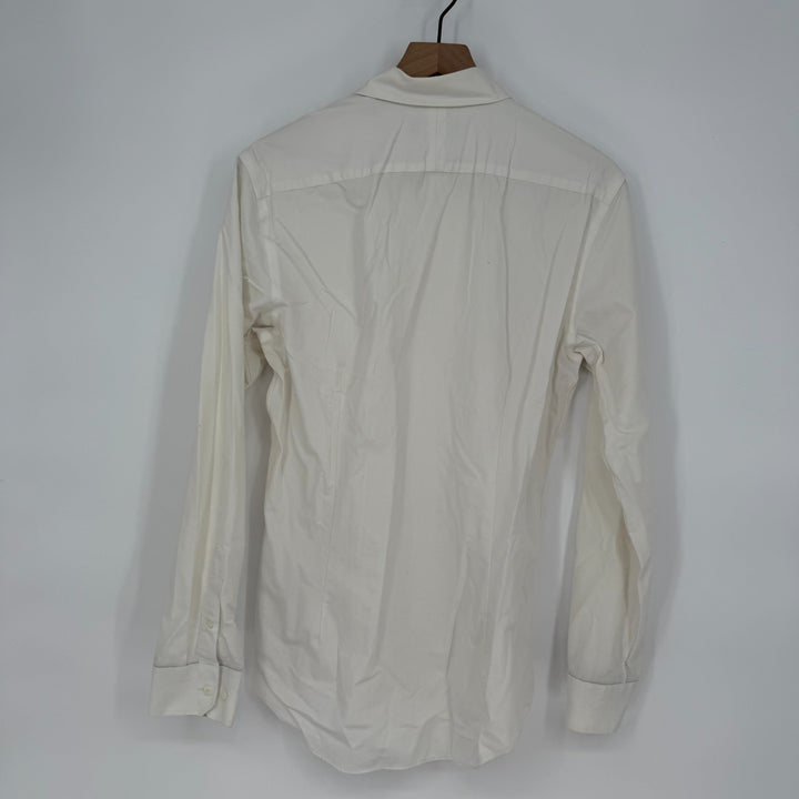 Nordstrom Tech Smart Extra Trim Fit Dress Shirt Mens 15.5 Beige Cotton Stretch