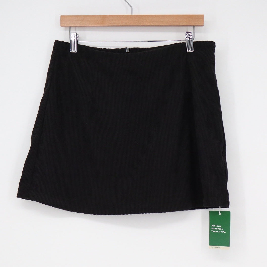 Halara Black Ribbed Corduroy Athletic Skort Mini Skirt Built-in Shorts Large