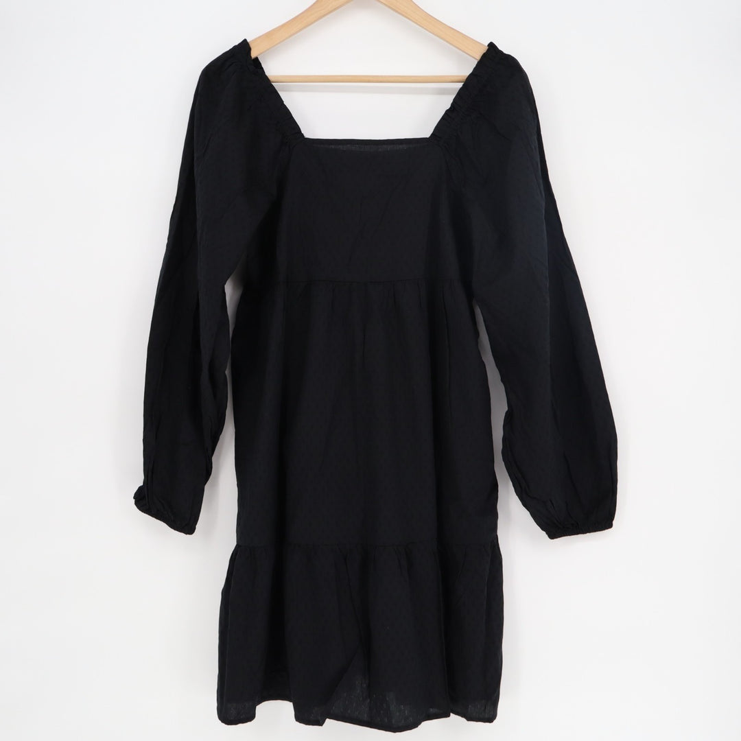 Universal Thread Tiered Shift Dress Womens Small Black Smocked Balloon Sleeve