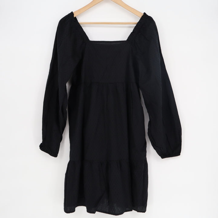 Universal Thread Tiered Shift Dress Womens Small Black Smocked Balloon Sleeve