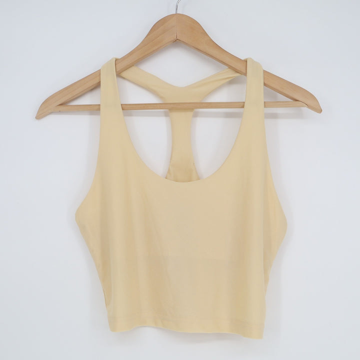 Seamless Brami Crop Top Womens Medium Yellow Stretch Round Neck Racerback