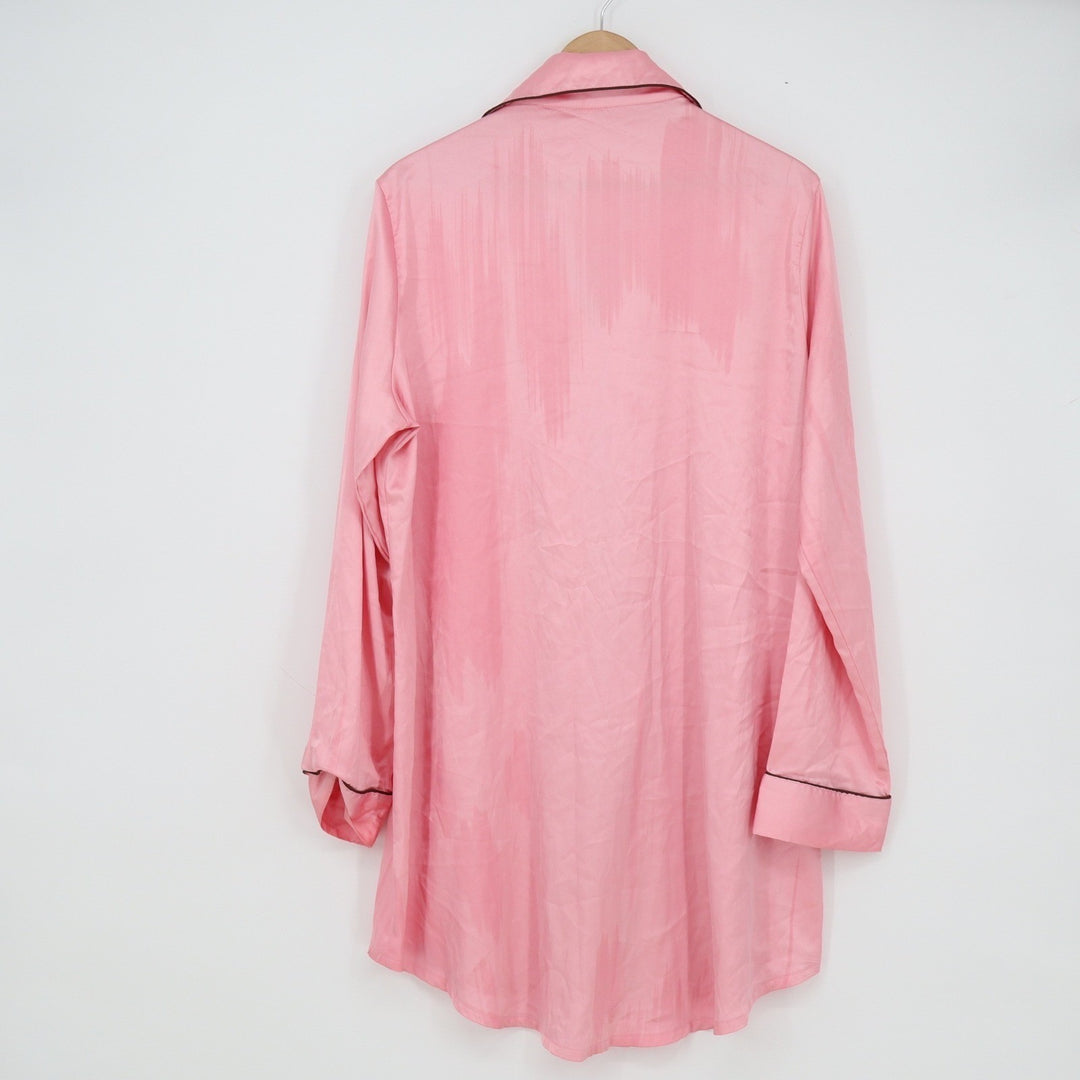 Mocha Moms Inc Pink Satin Nightshirt XL Button Down Long Sleeve Contrast Piping