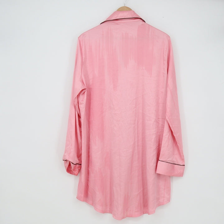 Mocha Moms Inc Pink Satin Nightshirt XL Button Down Long Sleeve Contrast Piping