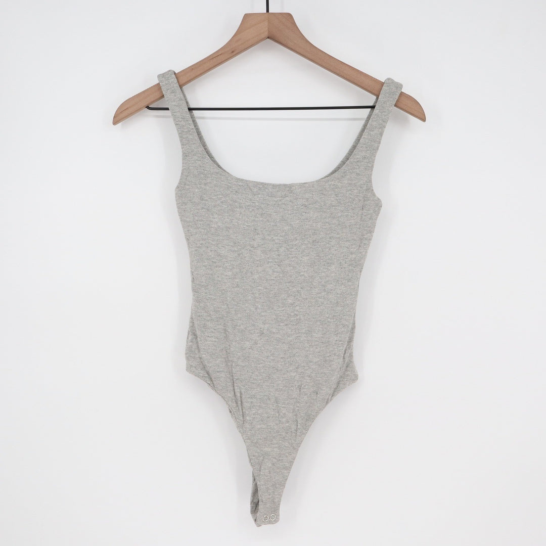 Naked Wardrobe Heather Gray Scoop Neck Ribbed Tank Bodysuit XS