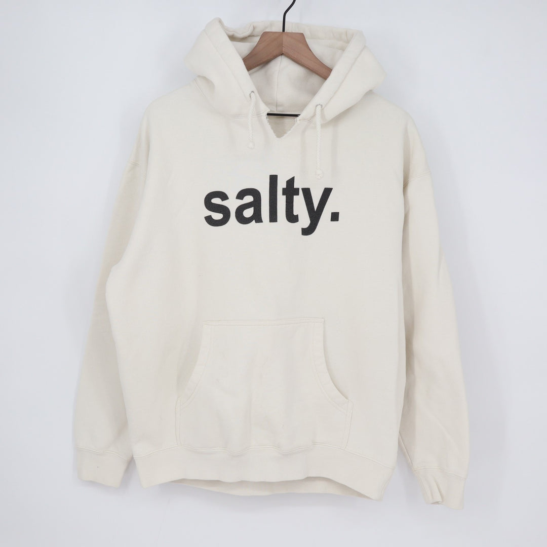 Salty Hoodie Unisex Large White Ribbed Kangaroo Pocket Long Sleeve Pullover