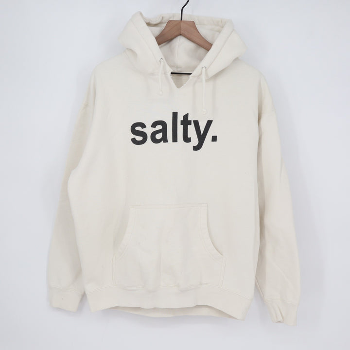 Salty Hoodie Unisex Large White Ribbed Kangaroo Pocket Long Sleeve Pullover