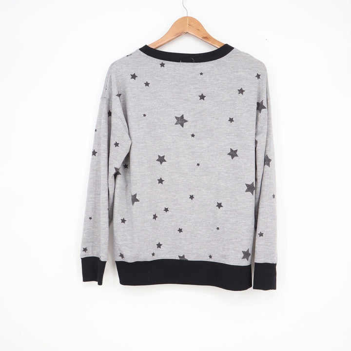 Splendid Womens Grey Black Star Print Sweatshirt and Jogger Pajama Set Size M