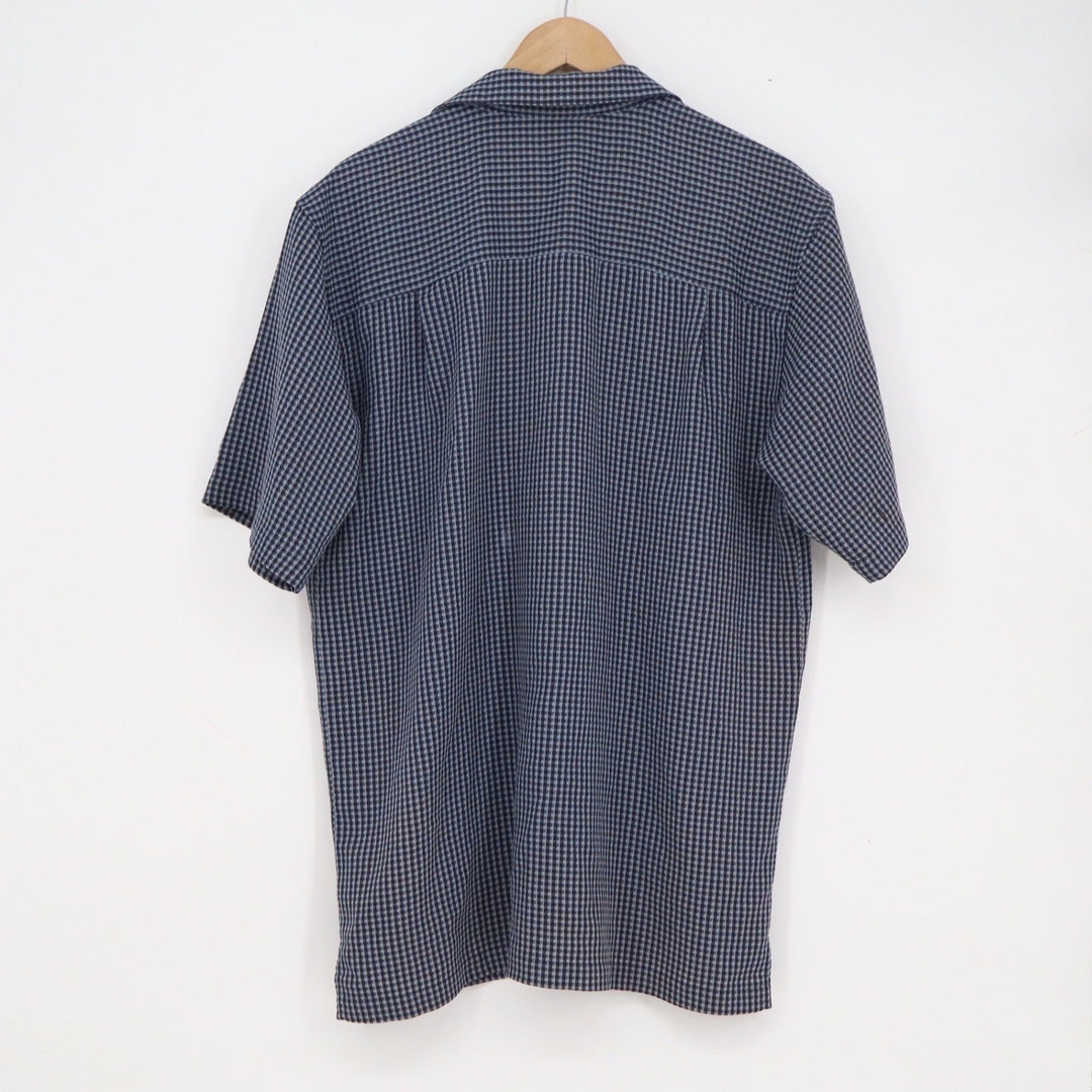 Cherokee Mens Medium Navy Blue Gingham Check Short Sleeve Button Down Shirt