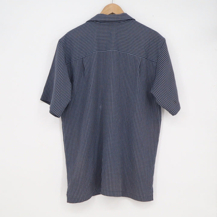 Cherokee Mens Medium Navy Blue Gingham Check Short Sleeve Button Down Shirt