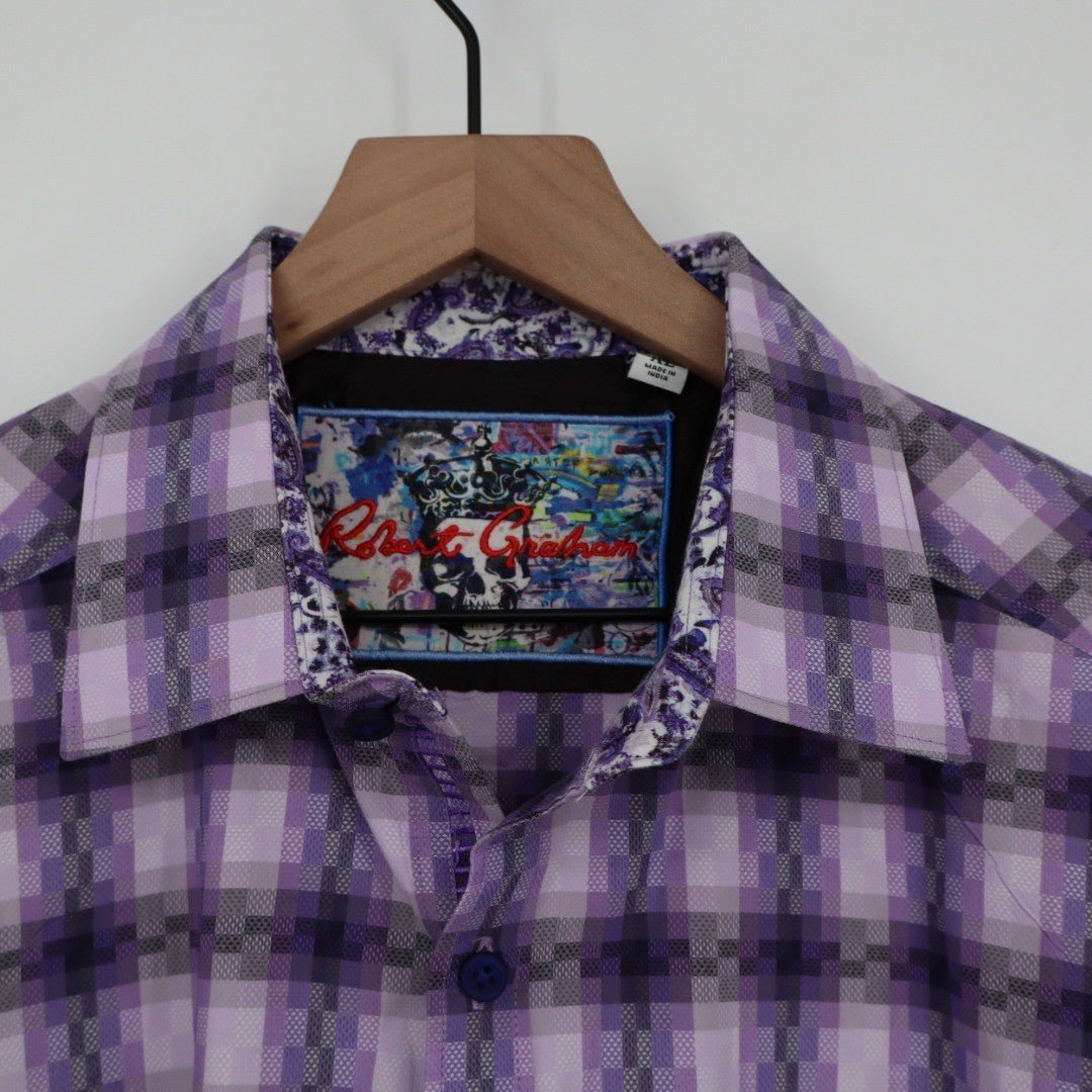 Robert Graham Mens XL Classic Fit Purple Plaid Long Sleeve Button Down Shirt