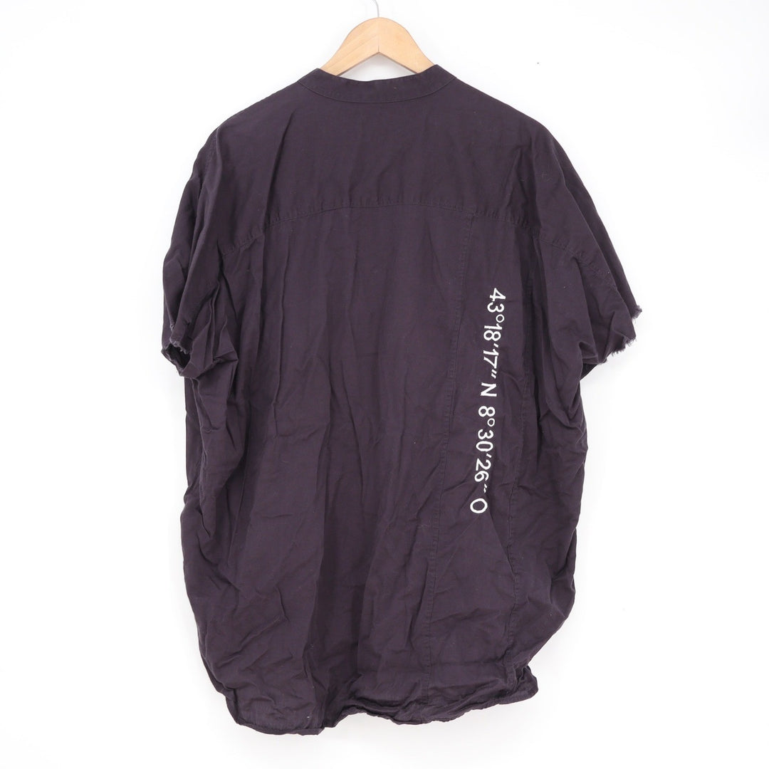 Zara Man Relaxed Fit Dark Purple Band Collar Frayed Short Sleeve Shirt Large