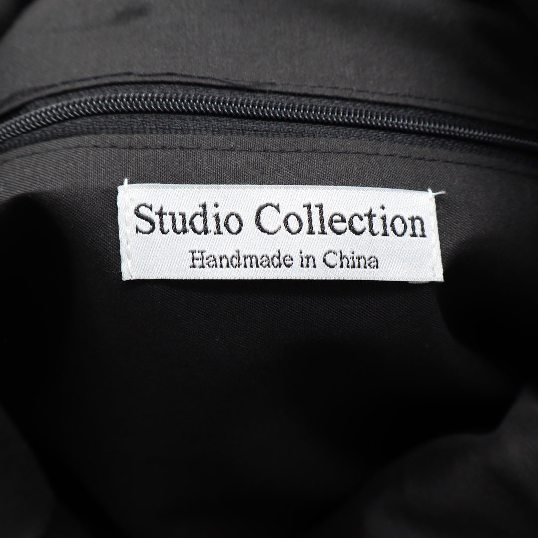Studio Collection Black Woven Straw Tote Bag Tan Straps Handmade Summer Beach
