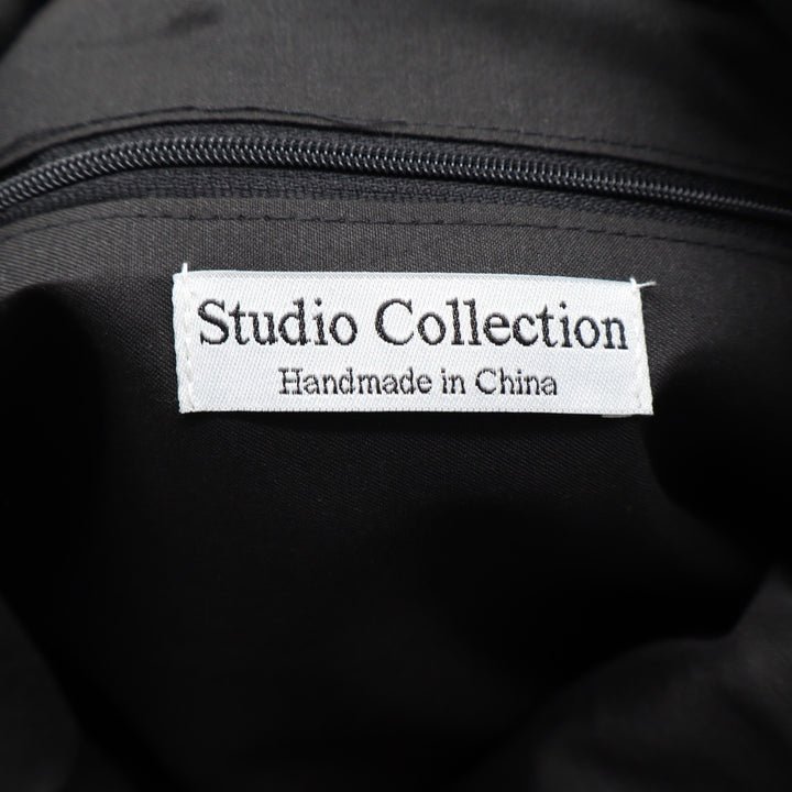 Studio Collection Black Woven Straw Tote Bag Tan Straps Handmade Summer Beach