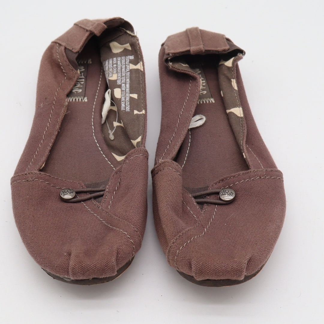 Mad Love Womens Brown Canvas Slip On Ballet Flats Button Detail Size 10