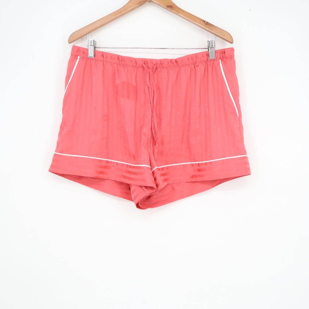 Auden Womens Coral Pink Satin Striped Sleep Shorts Size Large Pockets Drawstring