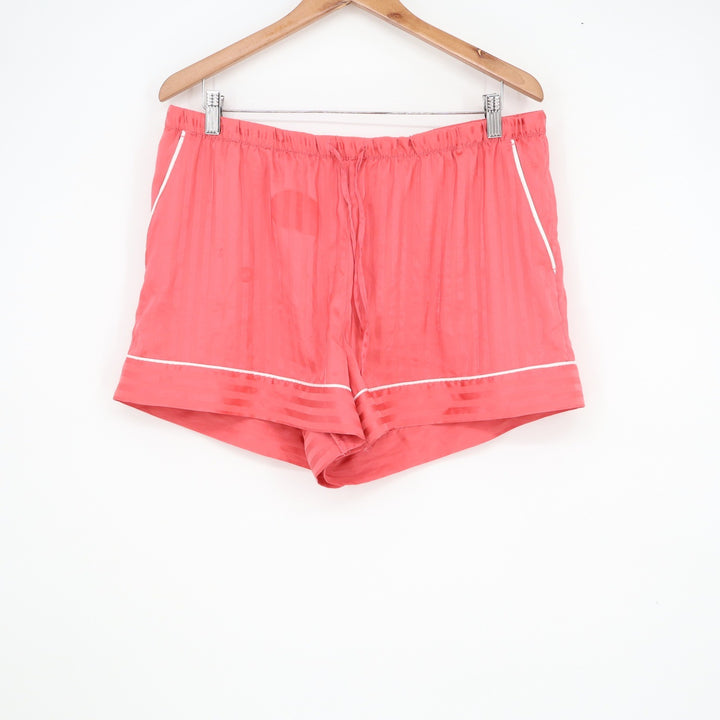 Auden Womens Coral Pink Satin Striped Sleep Shorts Size Large Pockets Drawstring