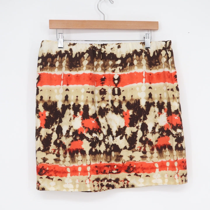 Vince Camuto Womens Brown Orange Tie Dye Ruffle Wrap Mini Skirt Size 12 Boho