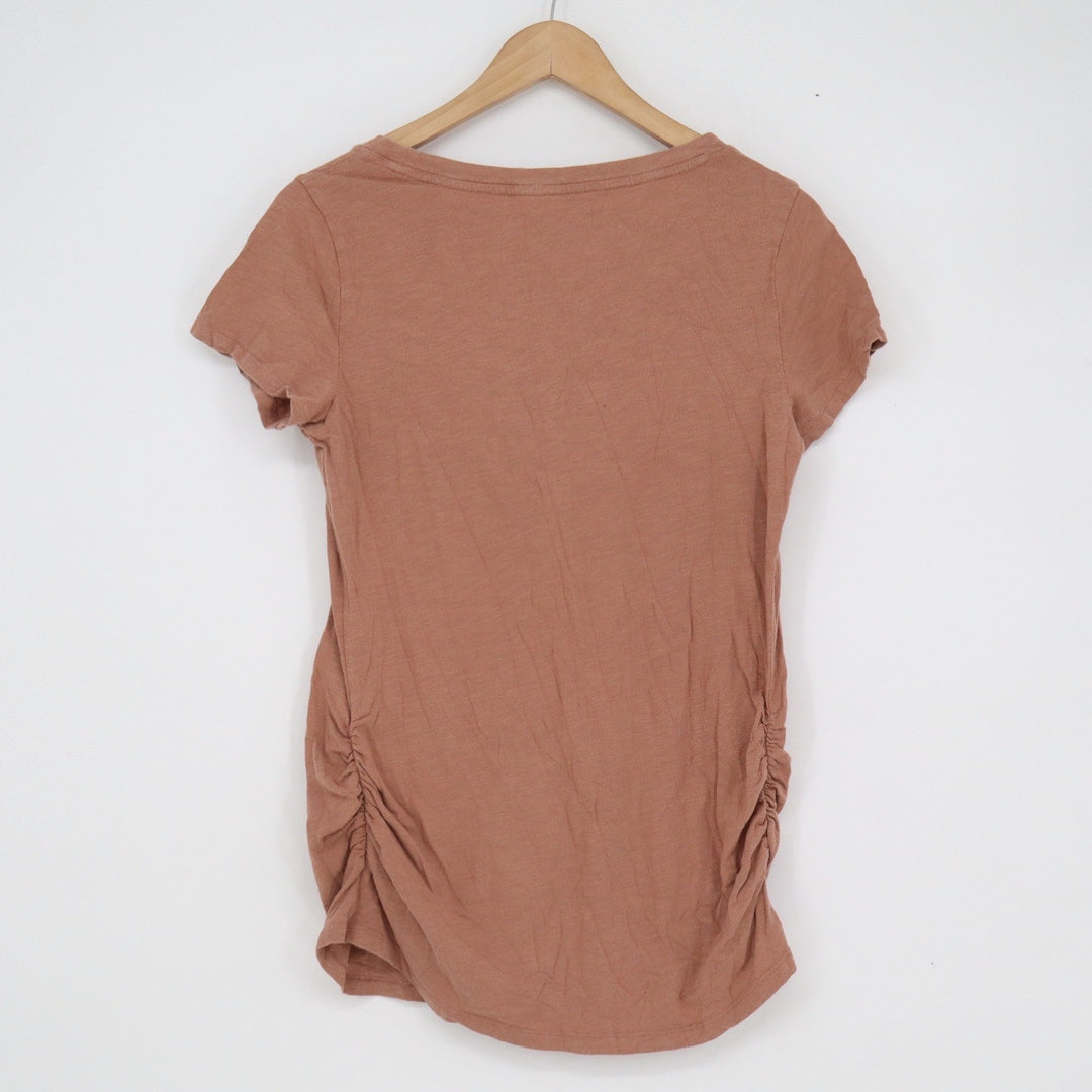 Old Navy Maternity Fitted Side Ruched Scoop Neck Short Sleeve Tee Clay Brown M