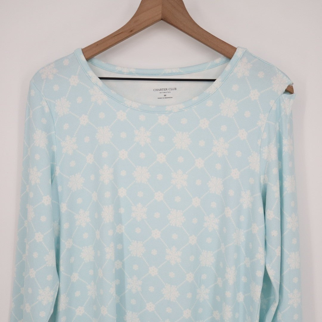 Charter Club Intimates Nightgown Womens Large Blue Snowflake Round Neck Pullover