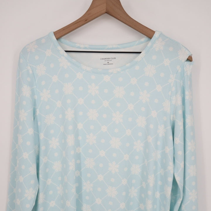 Charter Club Intimates Nightgown Womens Large Blue Snowflake Round Neck Pullover