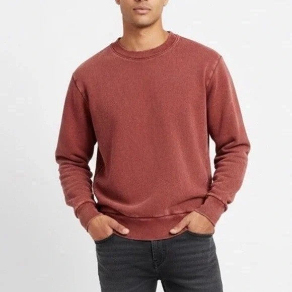 American Giant Mens Crewneck Sweatshirt Red Washed Cotton Pullover XS